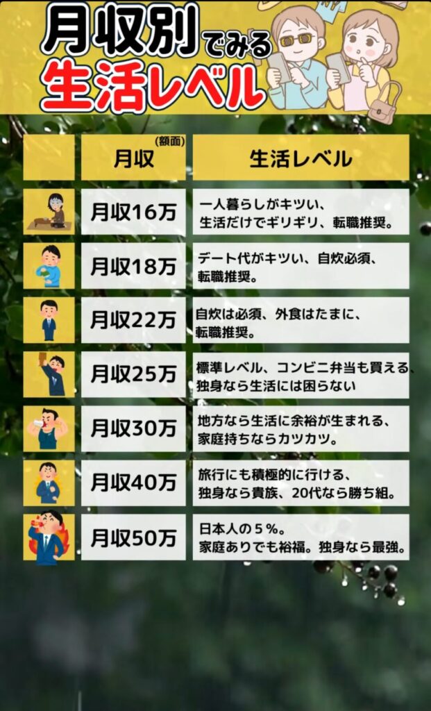 【額面】月収別で見る生活レベルw